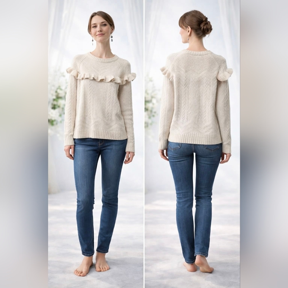 Ivanka Trump Cream Ruffle Sweater